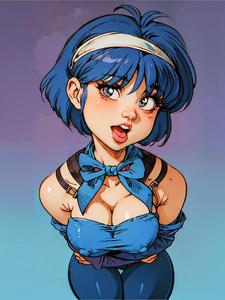 akane_tendo-ranma, precious girl posing sexy, ((in sexy black bunny costume, strapless:1.1)), bunny-ears headband, (red bowtie), short wavy blue-haired with bangs, (large eyes), thick lips, charming smile, perfect body, perfect , exhuberant cleavage, thin waist, ((blue_pantyhose)), perfect legs, thick thighs, ((plain background:1.3)), best quality, close-up shot, masterpiece, uhdd, best_quality, highres, air oral sex, portrait, BLUE HAIR