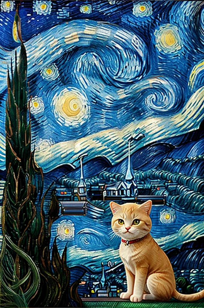 Hello Kitty watching the starry night by Vincent Van Gogh