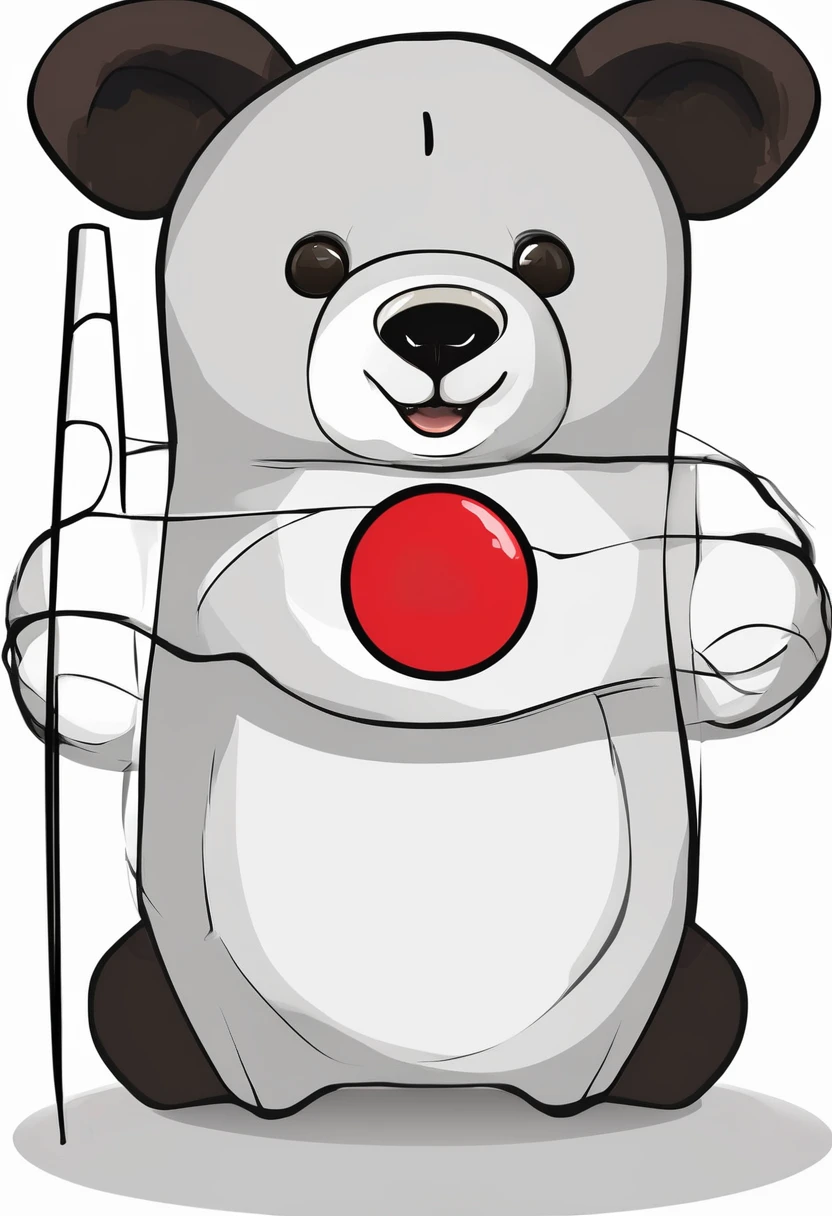 White stick with a red circle and a teddy bear inside and two black ears
