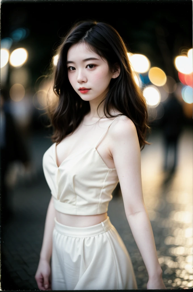 polaroid photo, night photo, photo of 24 y.o beautiful woman, pale skin, bokeh, motion blur
