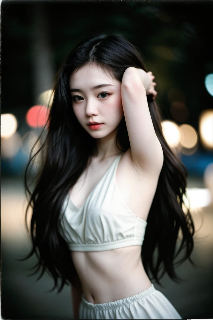 polaroid photo, night photo, photo of 24 y.o beautiful woman, pale skin, bokeh, motion blur