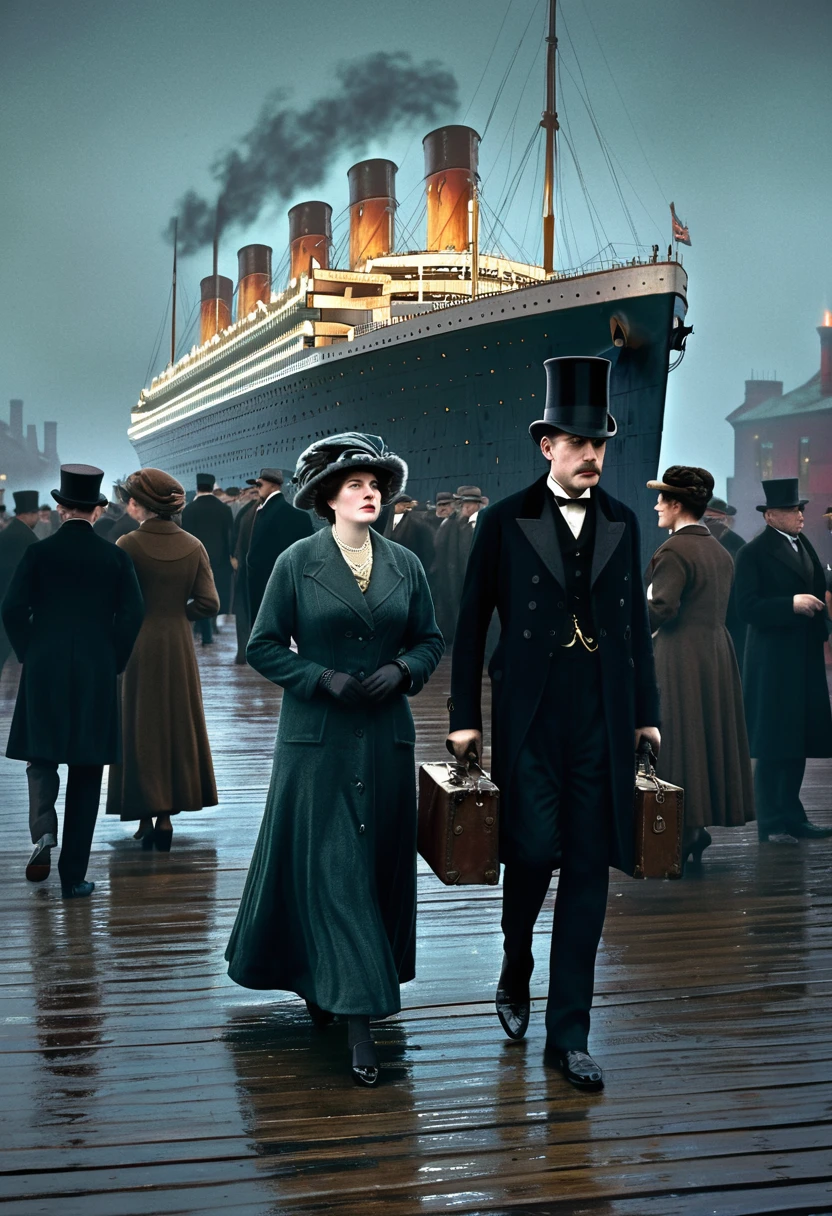 10 people from 1800s boarding ship, a lot of people boarding ship