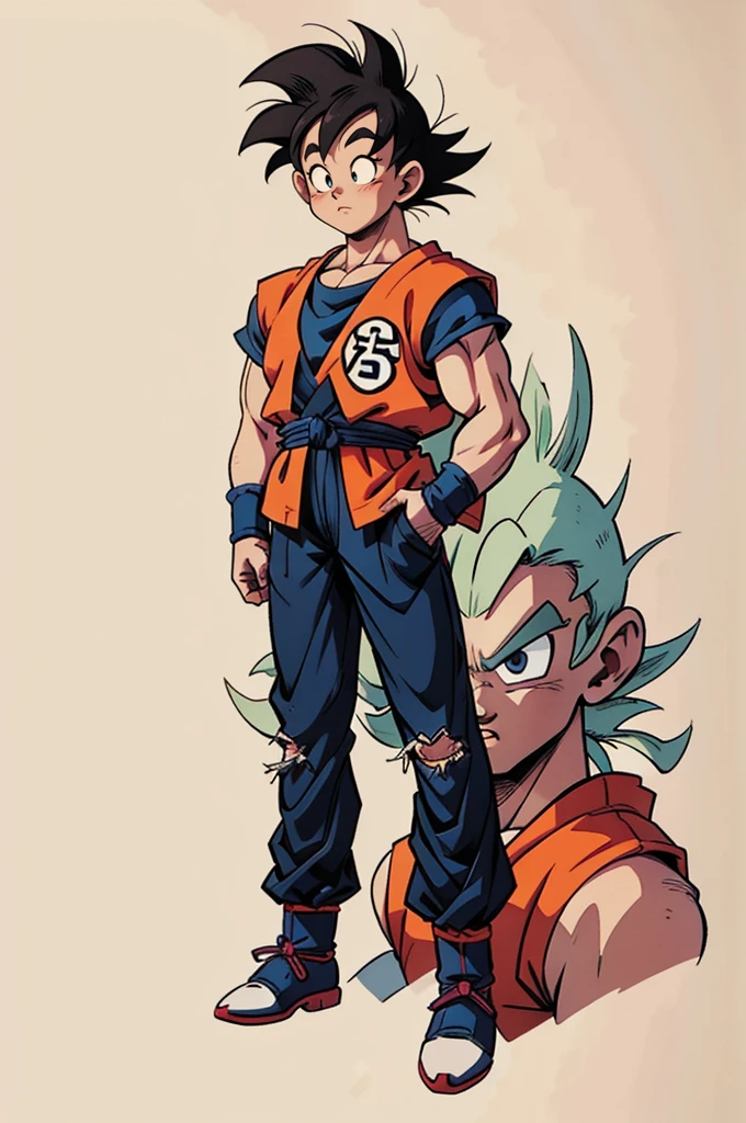 1man, fashion outfit, son goku from dragon ball, akira toriyama style, full body, detail, face detail, amazing art, simple background,