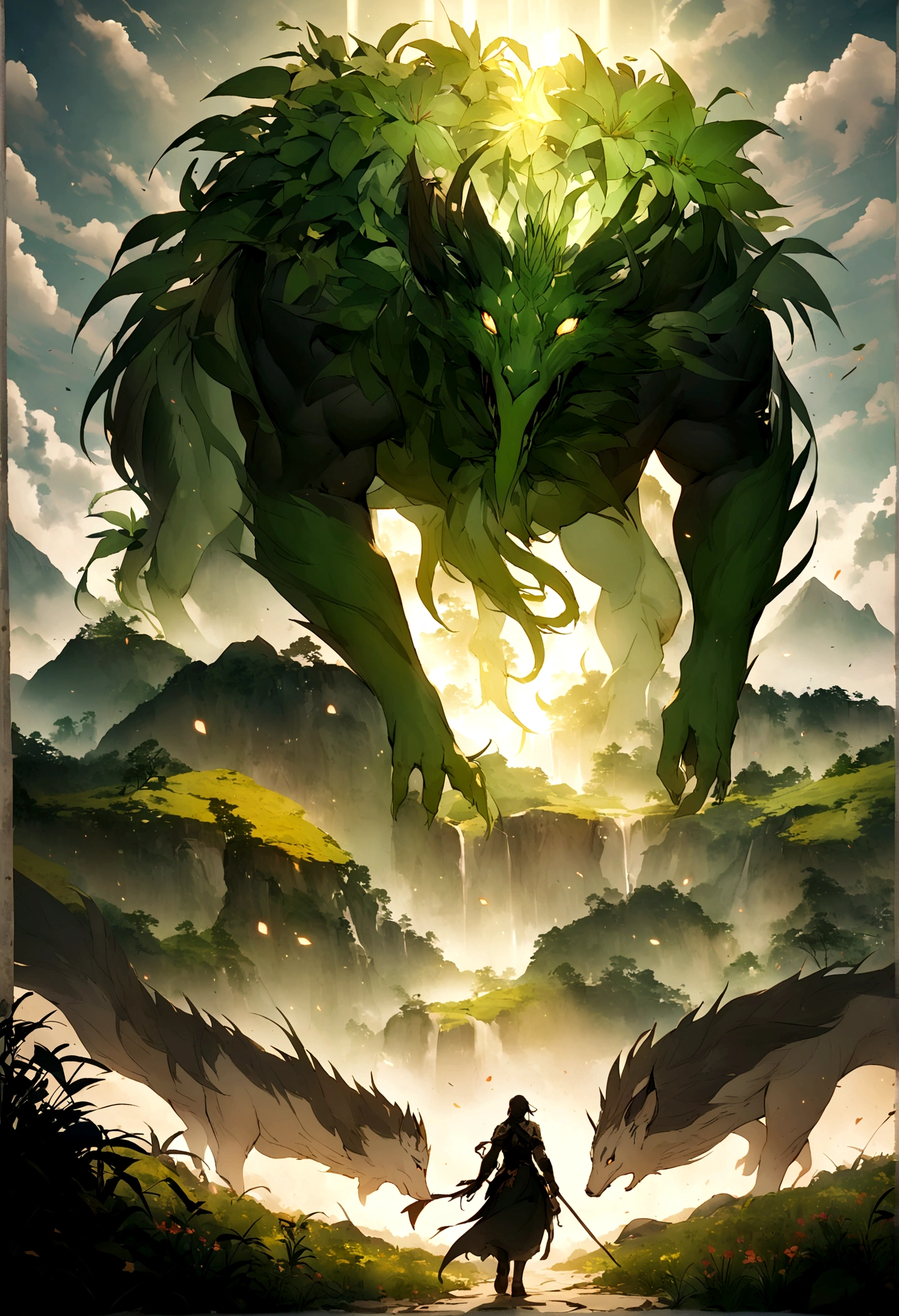 Mountain running beast。Glowing plants,Star bright,Mysterious and dreamy,,Chinese style,Immortal World,Xianxia World,nobody