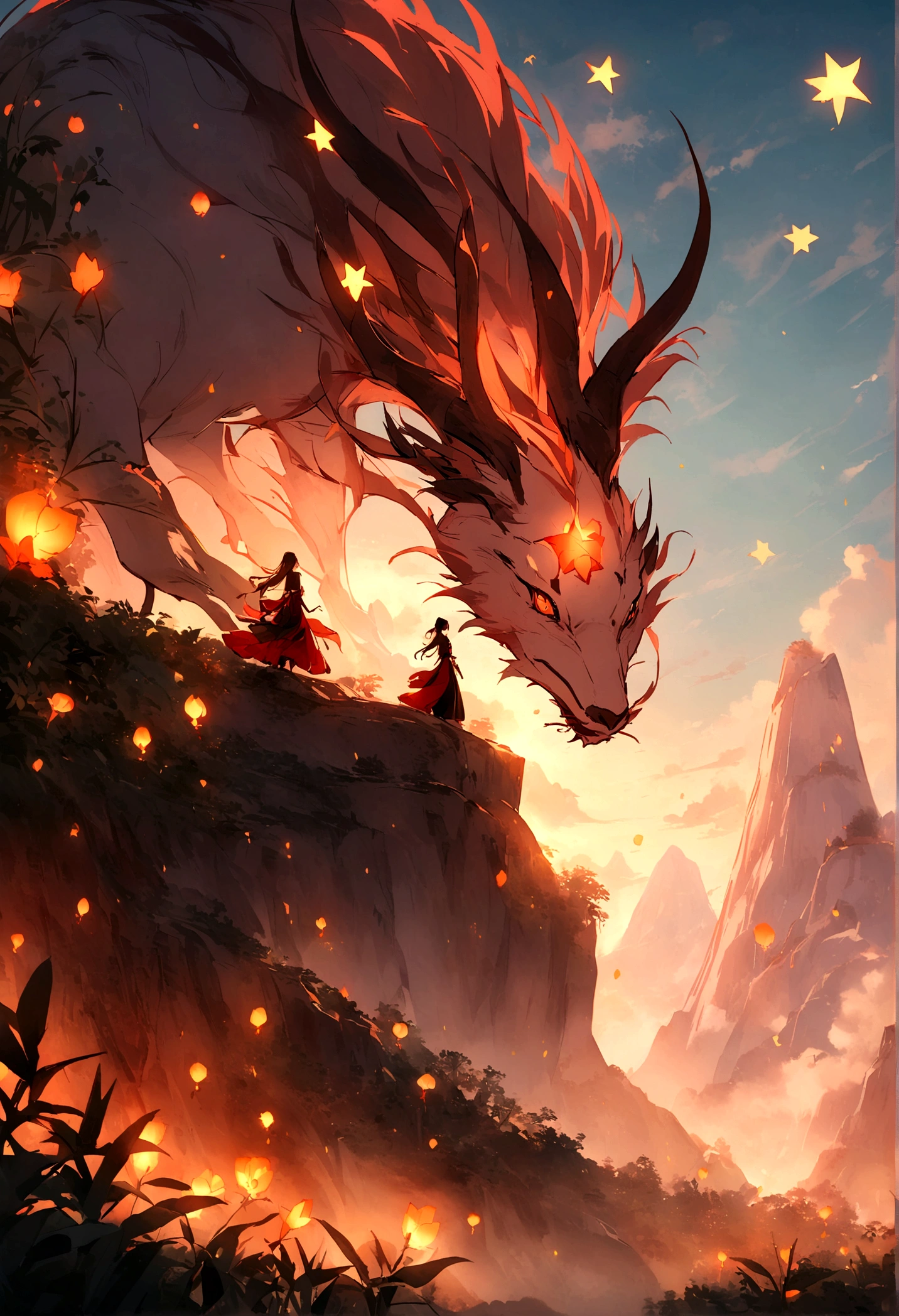 Mountain running beast。Glowing plants,Star bright,Mysterious and dreamy,,Chinese style,Immortal World,Xianxia World,nobody