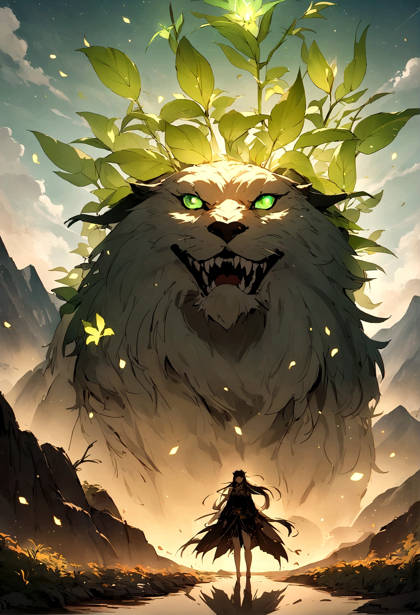 Mountain running beast。Glowing plants,Star bright,Mysterious and dreamy,,Chinese style,Immortal World,Xianxia World,nobody