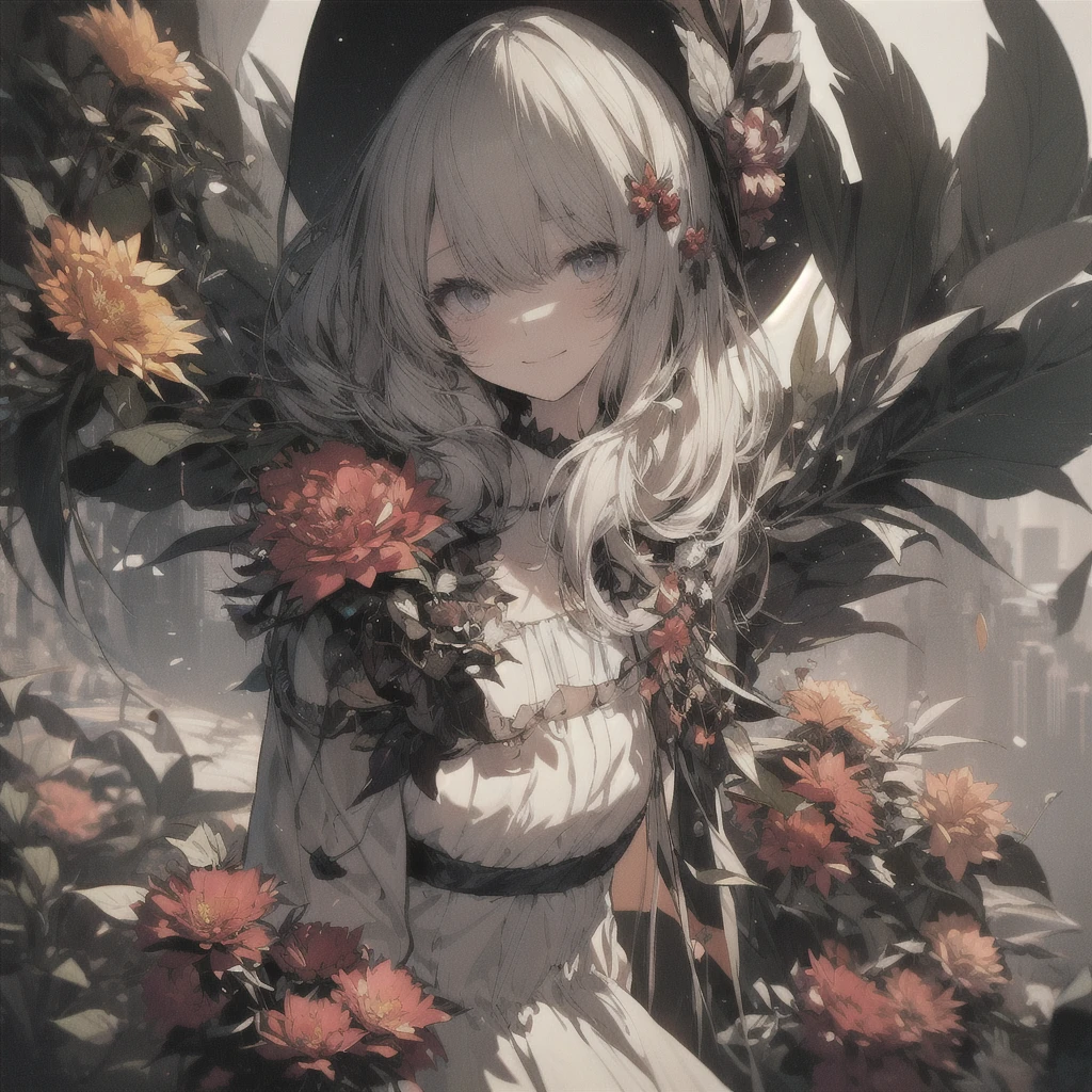 leaning front ,girl from upper view、(masterpiece, highest quality, official art:1.2), ,looking at the viewer,1 girl,alone, white background, ,(2D:1.5) ,whole body、Masterpiece、Popular on pixiv、Girl、dress、bouquet、sight、disorganized, absolute resolution, incredibly disorganized, High resolution, Looking at this、stare,lughing smiling、glad,cheerful,cheery