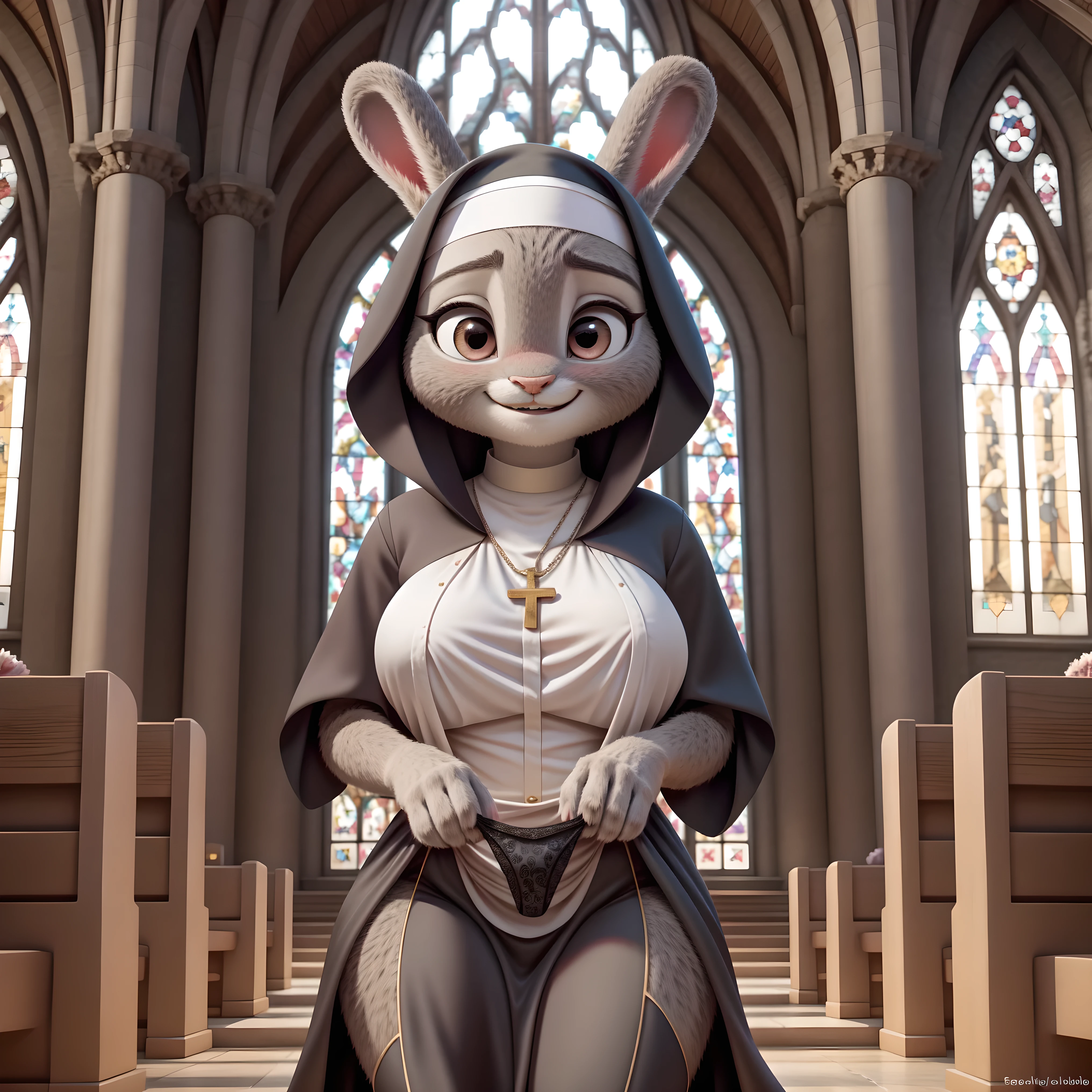 Judy Hopps, small breasts, spread pussy, pussy juice, buttplug, nun, smirk, seductive, graveyard, foggy, night