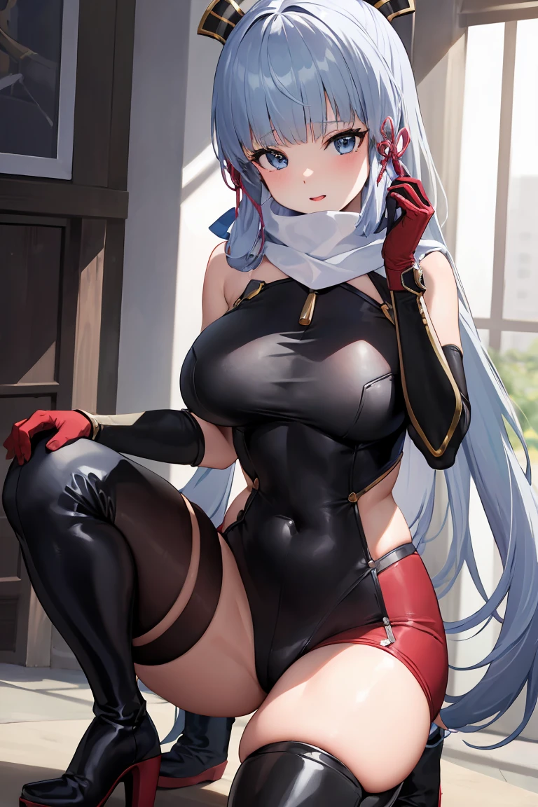 kamisato ayaka|genshin impact, master-piece, bestquality, 1girls,25 years old, proportional body, elongated legs, Beautiful, proportional,
BREAK (biker clothes, bodysuit, gloves, knee boots, scarf, shoulder spikes, spikes:1.2),
BREAK thicc, seductive anime girl, beautiful anime girl squatting,
BREAK (masterpiece:1.2), best quality, high resolution, unity 8k wallpaper,NSFW ,(illustration:0.8), extremely detailed face, perfect lighting, extremely detailed CG, (perfect hands, perfect anatomy),