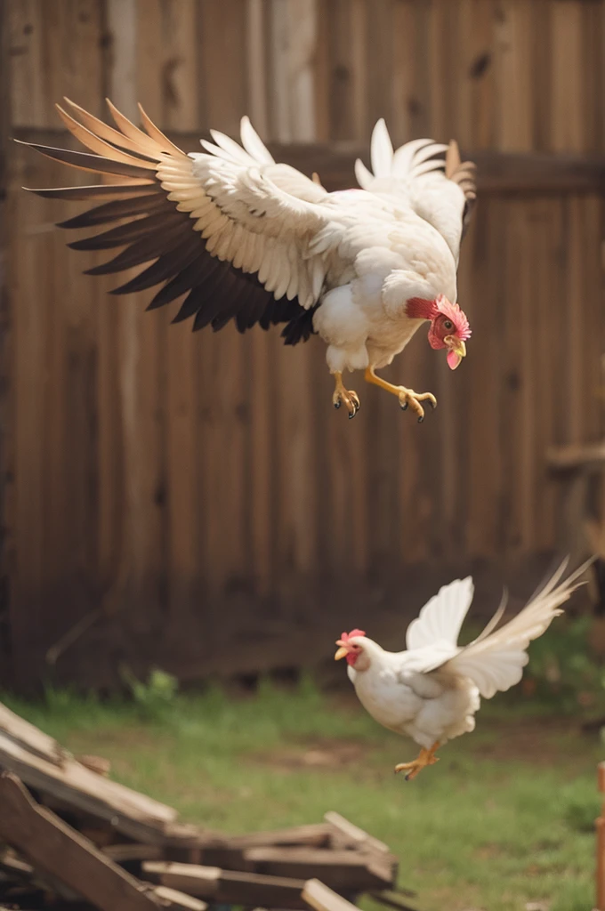 A chicken flying