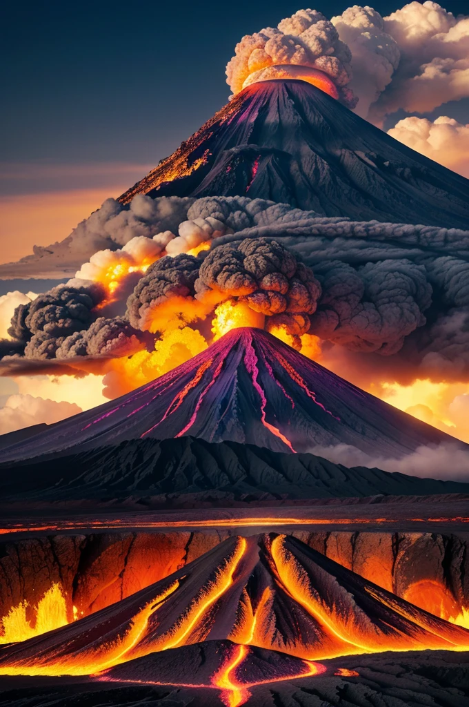 Background light purple - border yellow on theme volcano- border looking like the shade of volcano burning- on the bottom making black mountain with red and orange and yellow lava oozing out and on top of that ash cloud- make it as a classroom board work