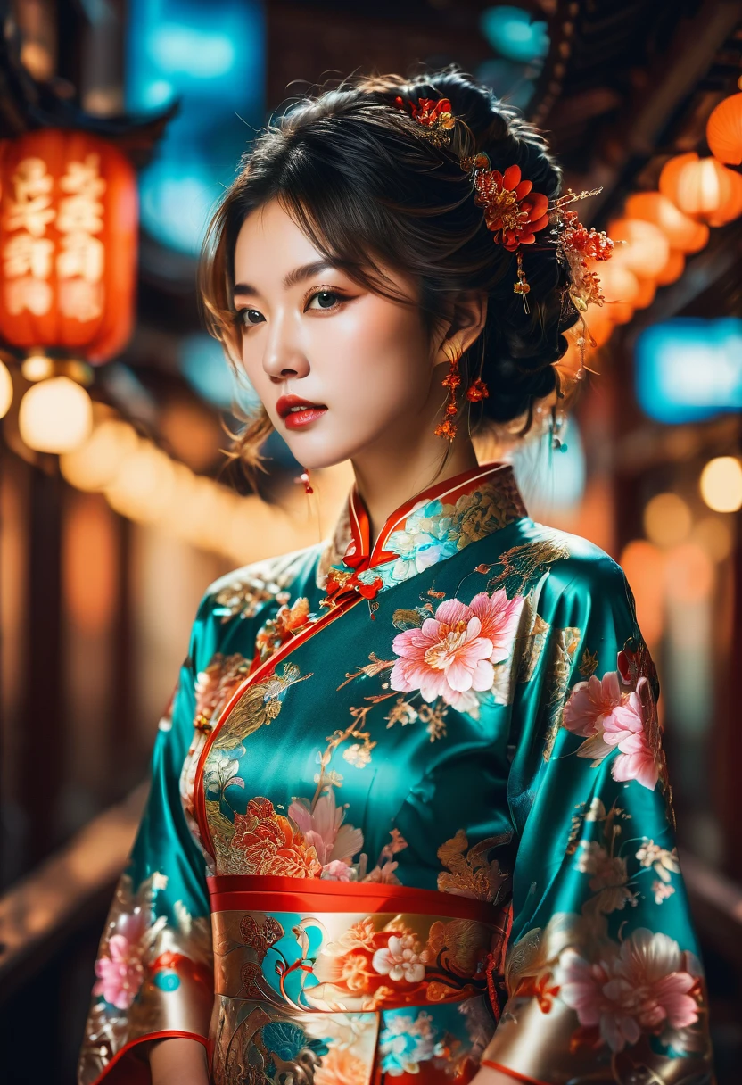 Cheongsam, by Guy_Aroch, RAW photo, 35mm photograph, bokeh, best quality, masterpiece, very aesthetic, perfect composition, intricate details, ultra-detailed