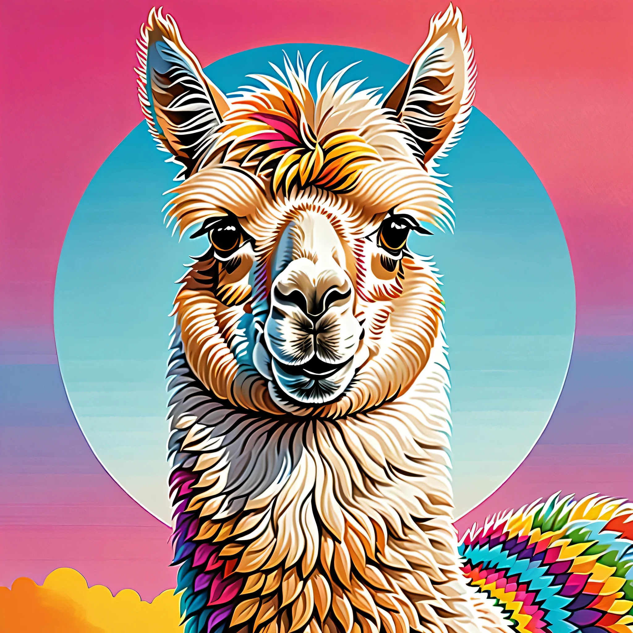 (best quality,highres,​masterpiece:1.1),Ultra-Detail,Illustration, alpaca, bright colors,dreamy, comic-stil