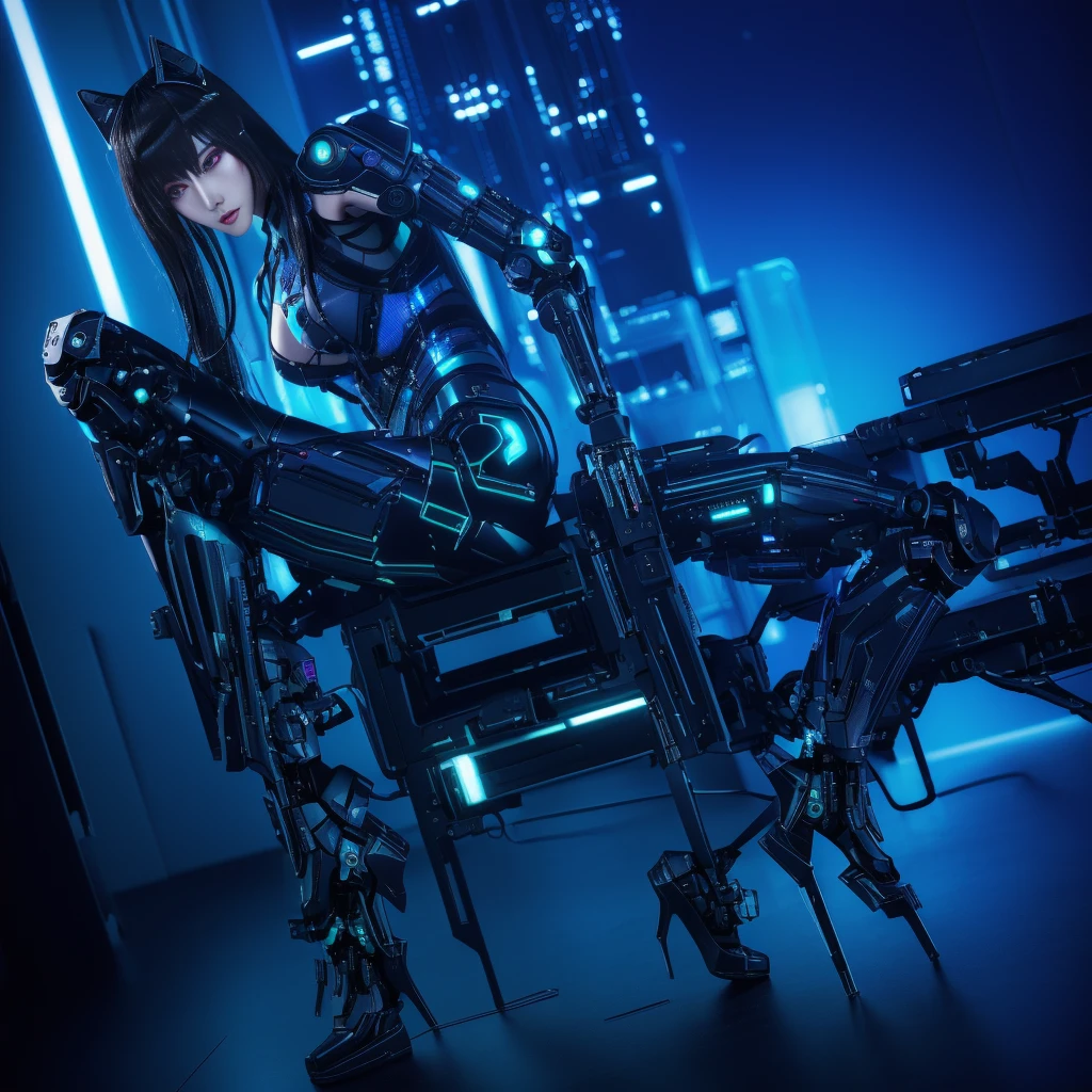 城市middle穿著未來服裝和未來派武器的動漫人物, Full robot!! Catwoman, Network Package, perfect anime robot woman, European Cyberpunk, female robot body, exist《cyberpunk2077》middle, Biomechanics OPPEIN, Wearing cyber armor, female body, Actress, Sadistic Assassin, anime robot