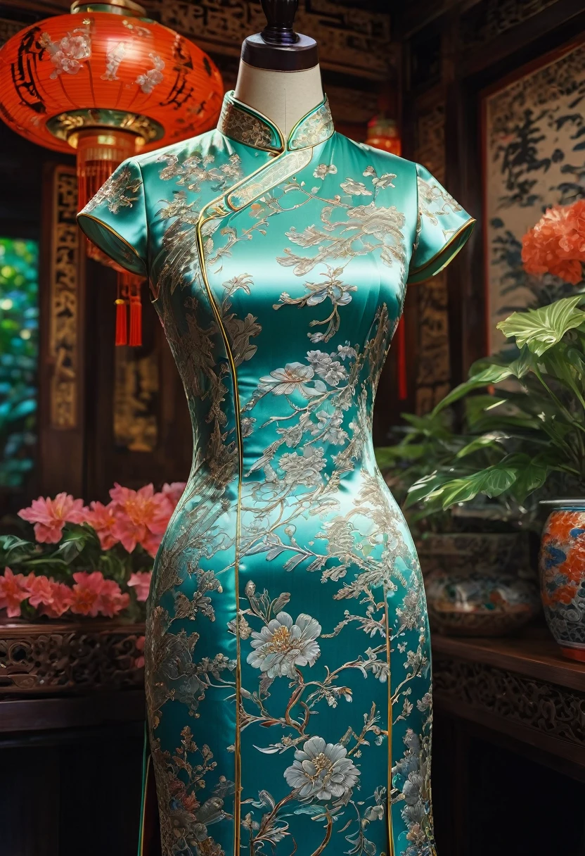Cheongsam, by Annie O'Brien, RAW photo, 35mm photograph, bokeh, best quality, masterpiece, very aesthetic, perfect composition, intricate details, ultra-detailed