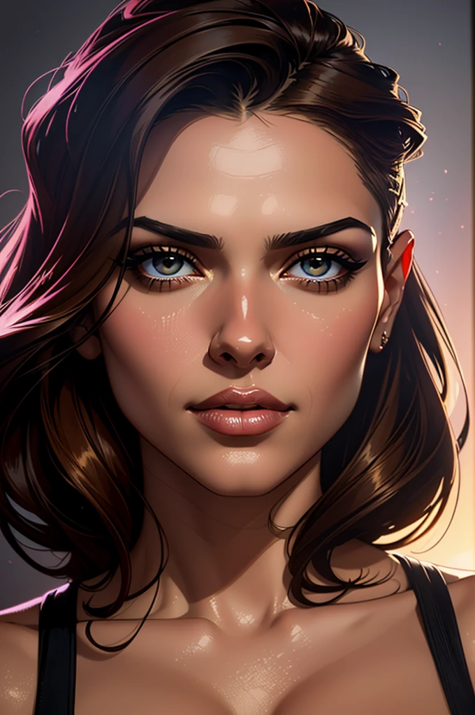 A stunning 8K portrait of a resplendent Lebanese woman, Deepika Padukone, her features aglow in soft rim ambient lighting, as if painted by Jeremy Mann. Her undercut hairstyle and hyper-realistic skin texture stand out against a subtle gradient background. The subject's symmetric eyes are the focal point, drawing attention to her curvaceous figure and prominent cleavage. Volumetric lighting adds depth, while heavy brushstrokes and paint drips evoke an oil painting by Carne Griffiths or Robert Oxley. Framed within the golden ratio, the composition radiates sophistication.