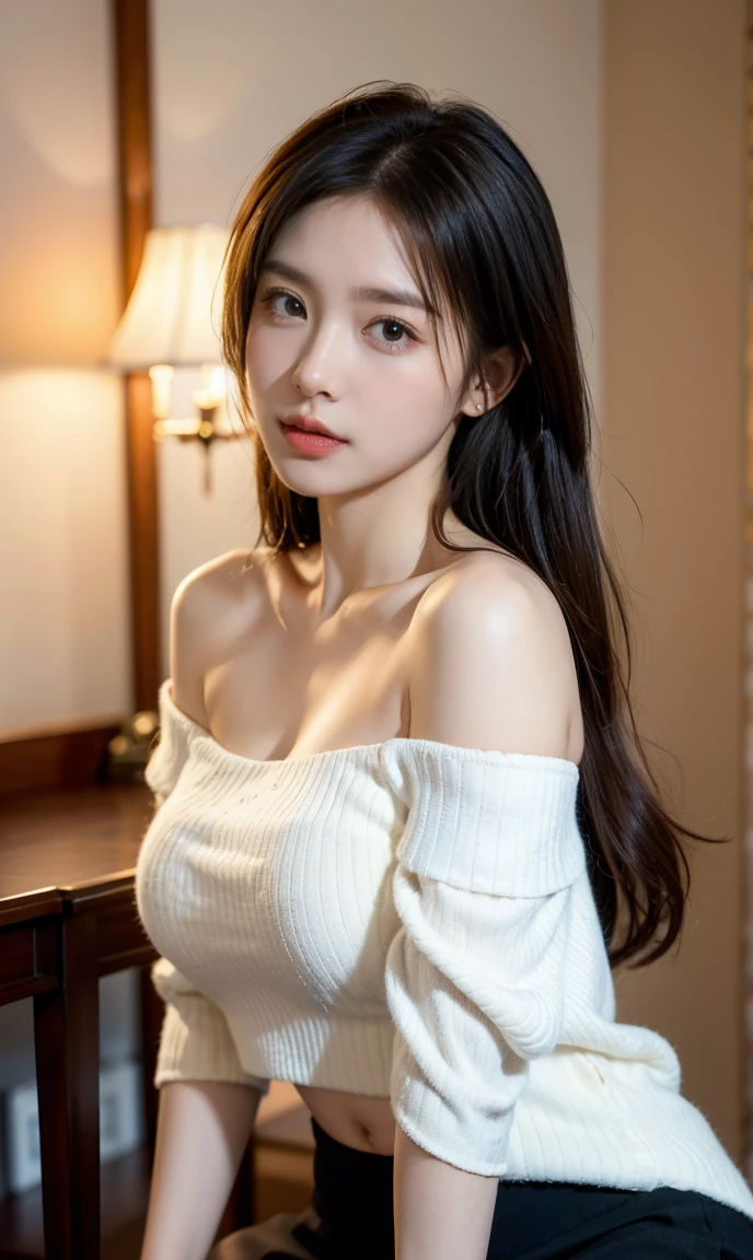 Ulzzang-6500-v1.1, (RAW Photos:1.2), (Realistic:1.4), 美しい詳細な女性 Very detailed eyes and face, Beautiful and detailed, Ridiculous, 信じられないほどRidiculous, Huge file sizes, Very detailed, High resolution, Very detailed, Highest quality, Tabletop, ((off-the-shoulder white shirt)), shape, Very detailed, Hmph, Unified, 8k wallpaper, wonderful, Finer details, Tabletop, Highest quality, Highly detailed Hmph unity 8k wallpaper, Face Light, Cinema Lighting, One Girl, , ((Very detailed)), ((Dynamic pose))), (Close ~ eyes), (half),((Troubled face)),Black mini skirt,((Droopy eyes)),Leaning forward、Please place your hand on your chest、belly button、