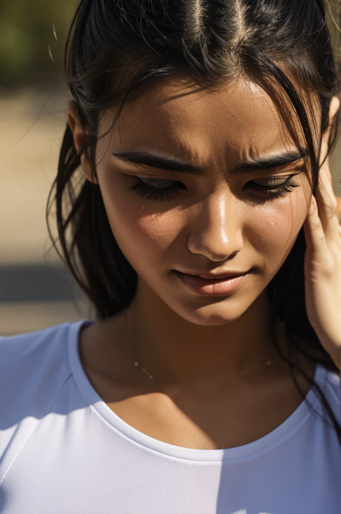 Woman full of sweat