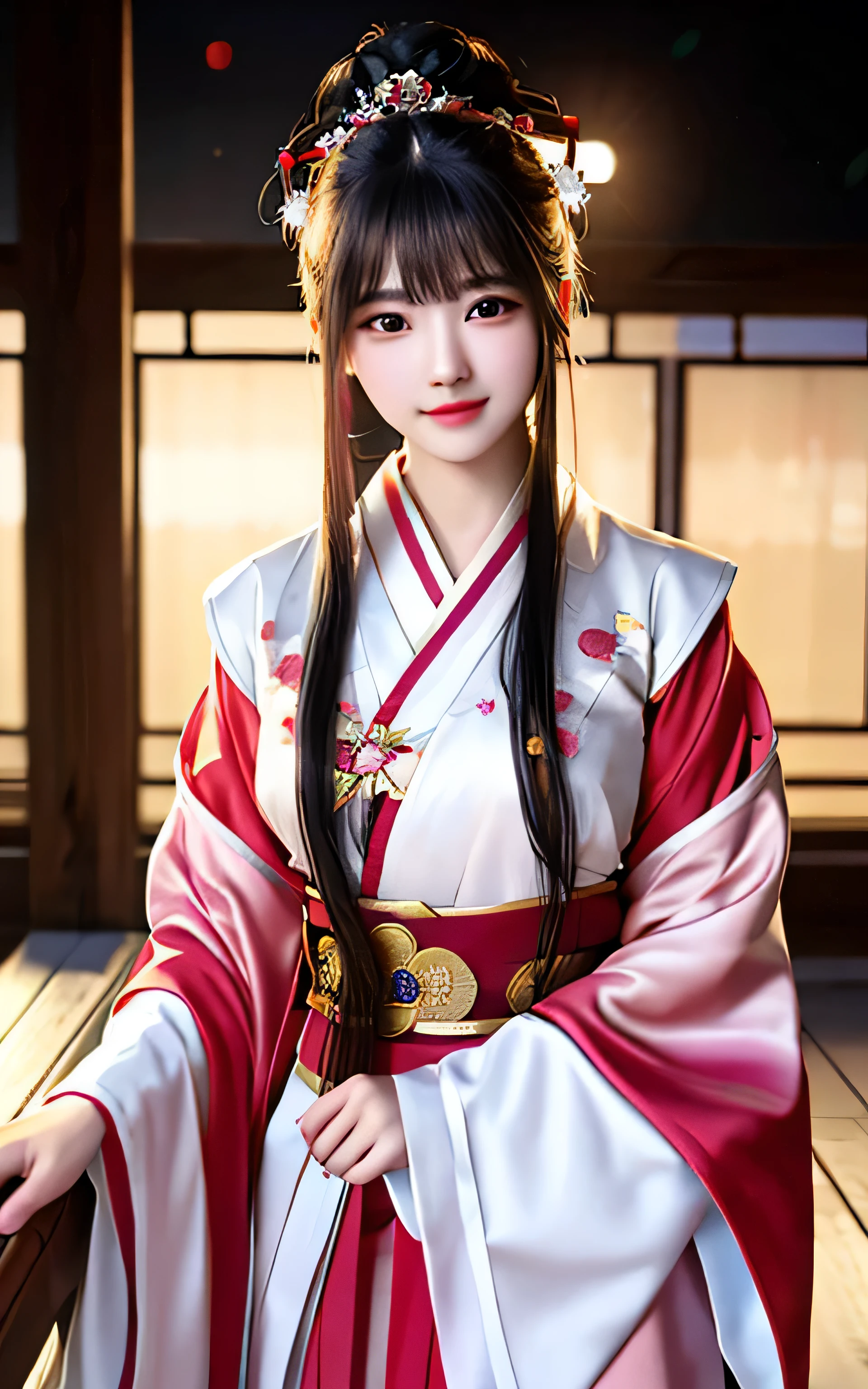最high quality,masterpiece,High resolution,One girl,blush,(Captivating smile:0.8),Star-shaped pupils,red china Hanfu,Hanfu,Chinese clothing,hair ornaments,necklace,jewelry,Beautiful Face,On top of that_body,Tyndall effect,Realistic,Dark studio,Rim Light,Two-tone lighting,(Skin with attention to detail:1.2),8K Ultra HD,Digital SLR,Soft lighting,high quality,Volumetric lighting,Frank,photograph,High resolution,4K,8K,Bokeh,