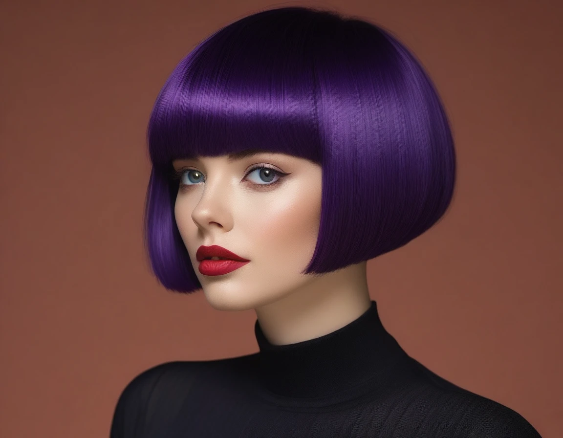 (masterpiece, best quality:1.2), realistic, bellissima, 1girl, short bob haircut, bangs, purple hair, eyeliner, lipstick, midshot BREAK bery short silver dress, shi fi movies, space ship, on mars, wind, red dust