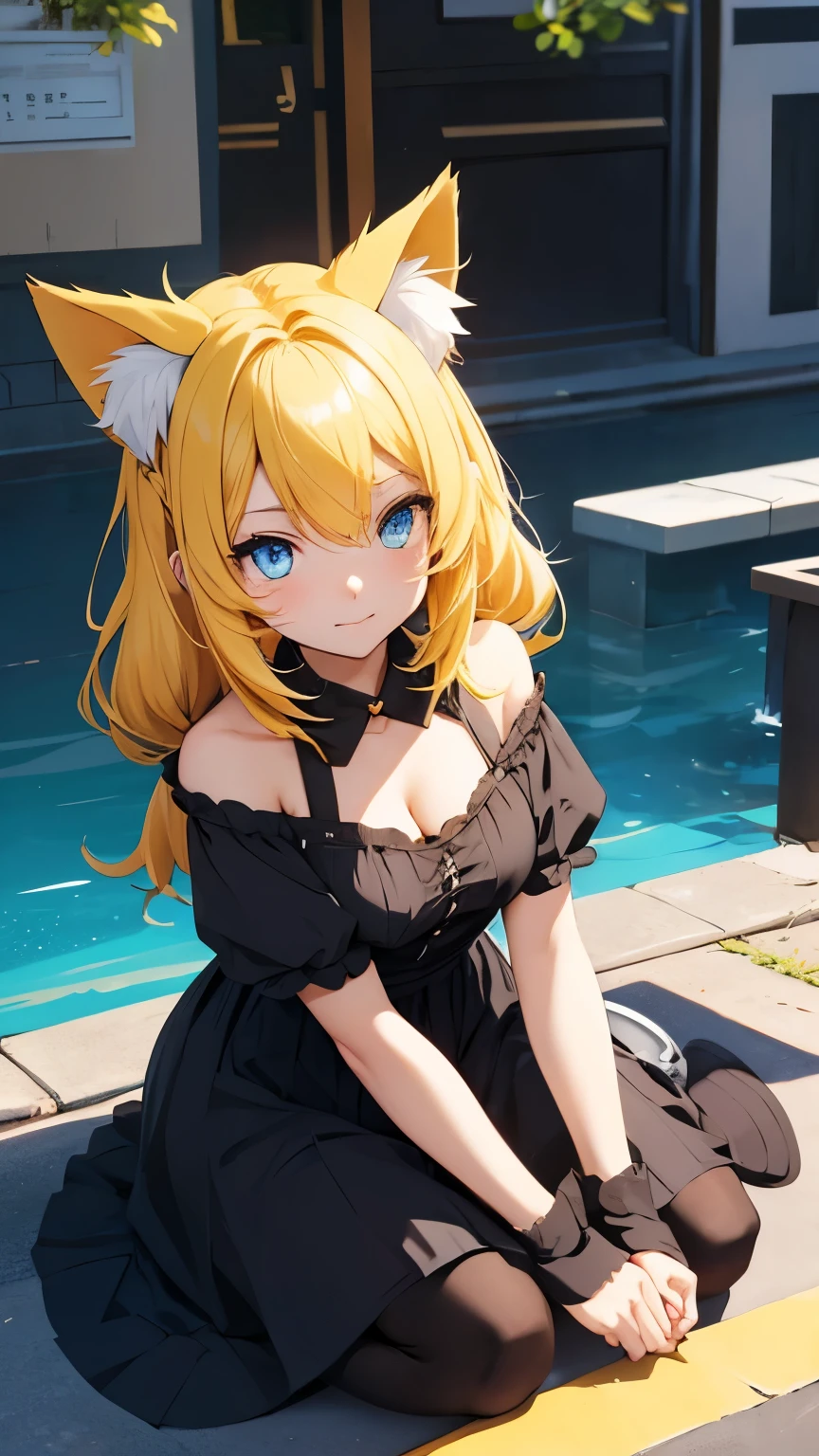 Ecchi、Ecchi、Ecchi、all-fours、Cat's ears、blue eyess、a blond、swim wears、