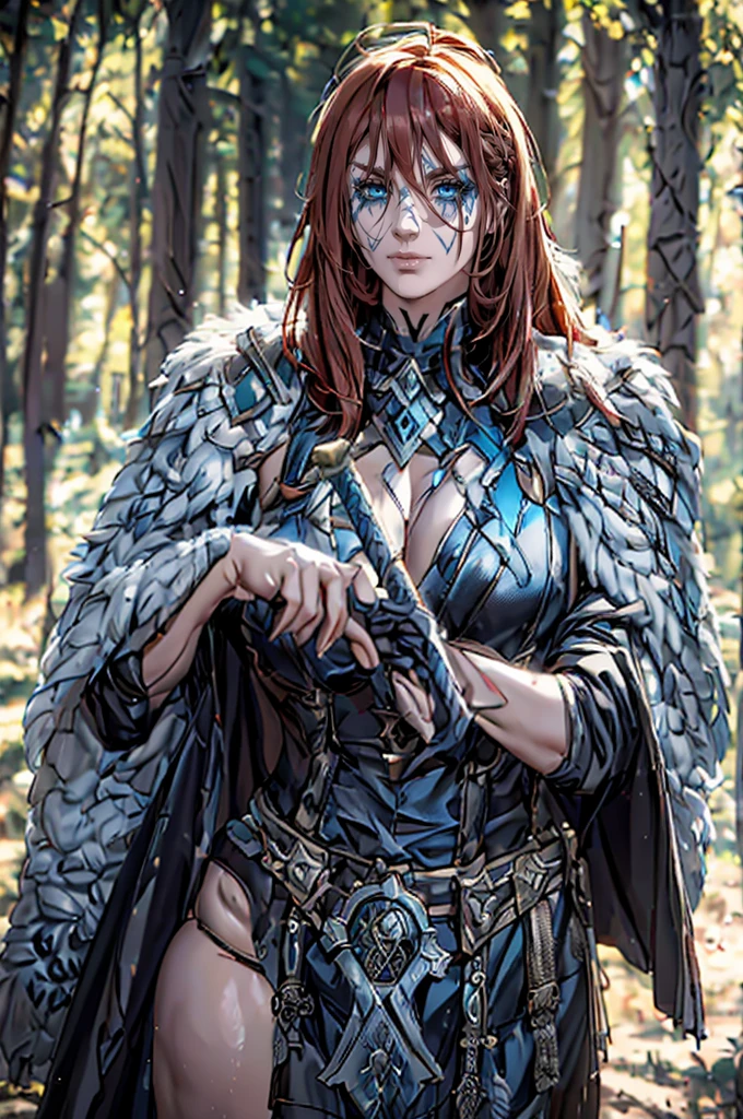 (Viking berserker norse Woman Post-Battle stance:1.2), (upper Body Framed:1.4), (detailed Runic Steel Sword:1.3), (detailed fur cloak:1.3), (Weathered detailed Runed Armor:1.4), (Skyrim-Inspired:1.3), (Viking-inspired Netflix series:1.1), (detailed piercing Ice-Blue Eyes:1.2), (detailed perfect (mature :1.4) Dirty battle-darkened face), (detailed real skin), (detailed highlight Long Messy Braided Hair:1.2), (Snow-Capped Mountains:1.0), (Pine Forest Background:1.0), (Rising Sun:1.1), (Winter Color Palette:1.2), (Camera Framing Battle Aftermath:1.2), (DSLR:1.1), (Sharp Focus:1.2), (Film Grain:1.1), (8K UHD Resolution:1.1), (High Definition Range:1.2), (Trending on Unsplash:1.0),
