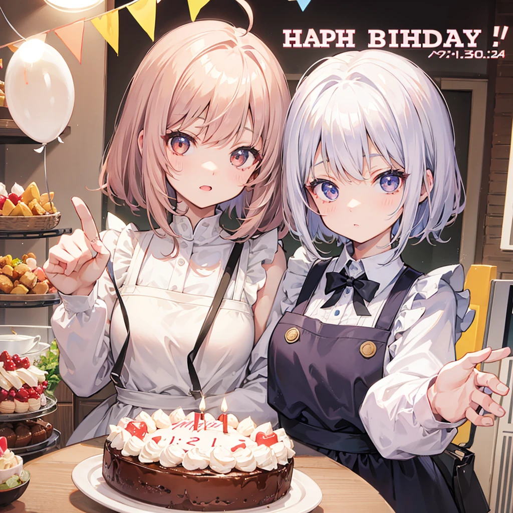 aggressive、Bangs、Medium Hair、girl、Light Hair Color、Small Mouth、Small Nose、Big Breasts、Chubby、birthday、apron