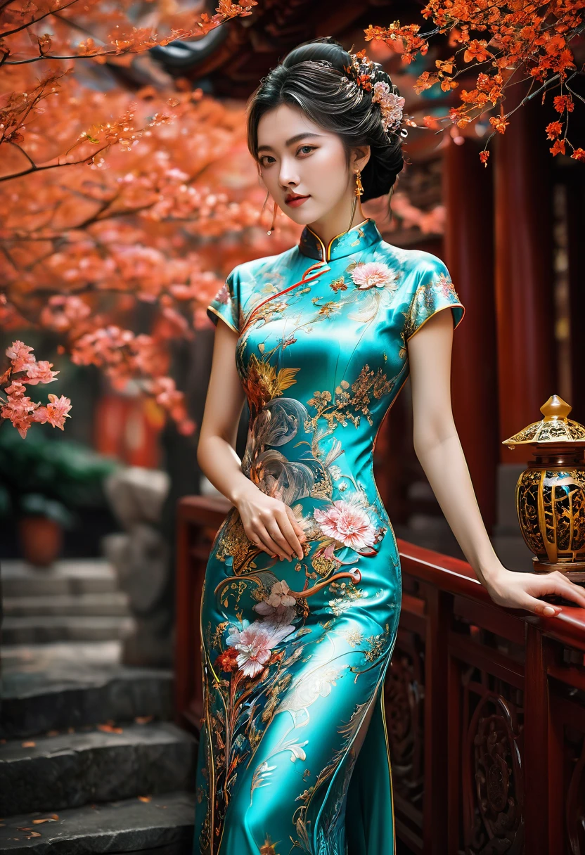 Cheongsam, fullbody, by fritz lang, RAW photo, 35mm photograph, bokeh, best quality, masterpiece, very aesthetic, perfect composition, intricate details, ultra-detailed