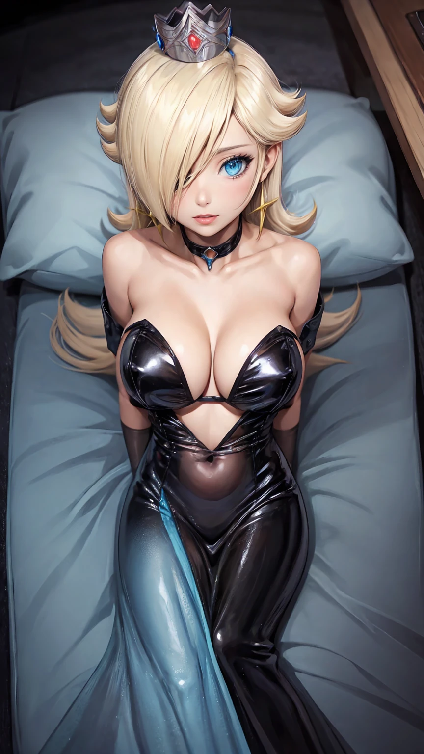 ((high detailed, best quality, 4k, masterpiece, hd:1.3)), ((best quality)), (((HD))), (((8k))), (ultraDH), (ultra HD), Snowy Forest background, snowflake pattern, blue eyes, BREAK blue eyes, seductive, attractive, smooth anime cg art, 36C breasts, long legs, vivid colors, detailed digital art, slim body, perfect skin, blonde hair, long hair, light hair, blonde hair, BREAK crown, cleavage, 36C cleavage, looking at viewer, BREAK looking at viewer, extremely detailed face, earrings, gem, dark black makeup lips, dark gothic eyeshadows, dark eyeshadows, black eyeshadows, black sexy lips, dark lips, very dark lips, (perfect hands, perfect anatomy), black makeup, black medium lips, black thick lips, detailed fingers, five fingers per hand, 5 fingers, (1 girl), detailed lips, detailed black lips, black painted lips, gothic painted lips, BREAK night, night sky, (breast focus), (arms outstreched:1.2), (from above:1.1), (breasts out:1.3), (off shoulder:1.1), ((blue clothes)), ((light blue bra)), ((blue bra)), ((crown on a head)), ((crown)), ((visible crown)),