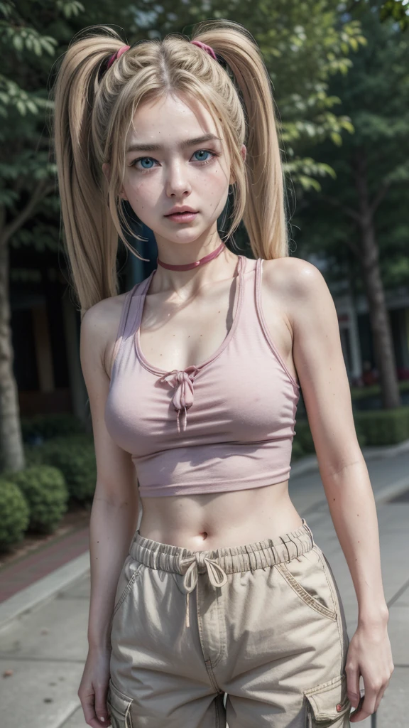 (best quality:1.1), (masterpiece:1.4), (absurdres:1.0), portrait, close-up,
1 girl, ekaterina kurae, twintails, (low-tied_long_hair:1.2), hair ends, very long hair, blonde hair, flat chest, blue eyes, t-shirt, cargo pants, looking at viewer, outdoors, (blush:1.2), mall, (crowd:0.75), armpits,