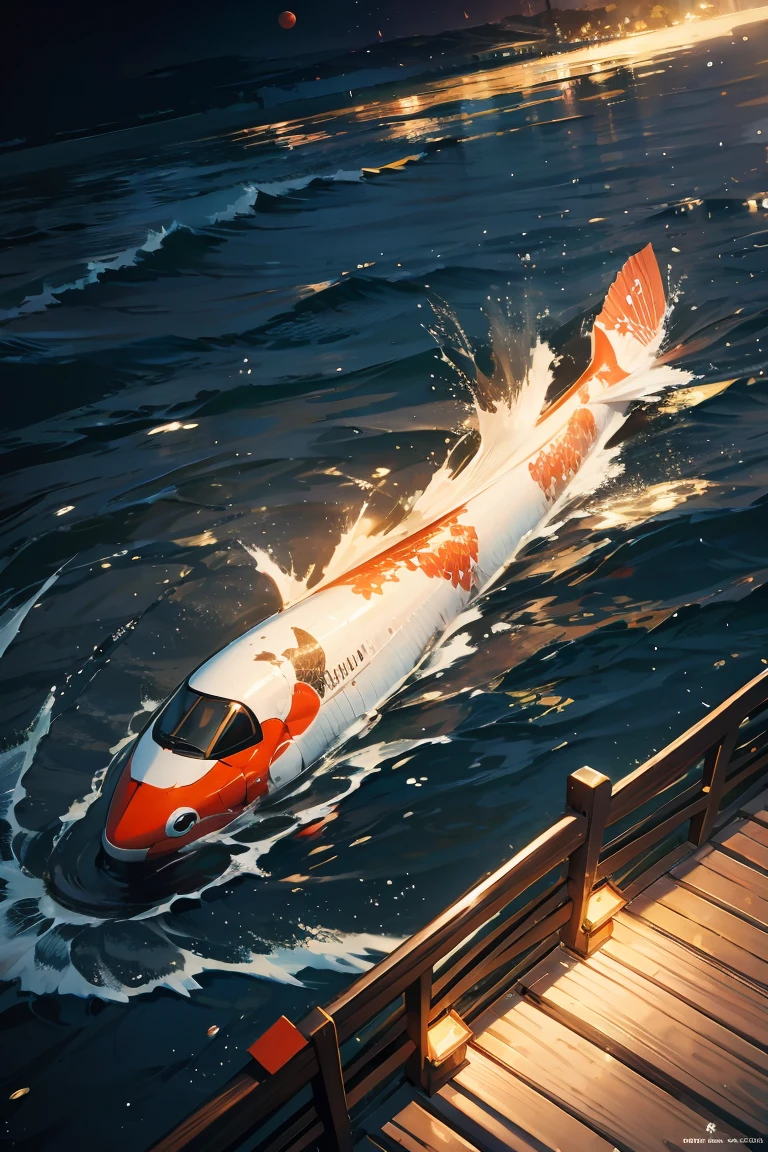 Tattoo design, Japanese Traditional tattoo design, 2 Japanese koi swimming upstream with water splash effect, (Unity 16K Wallpaper, masterpiece, Best Quality, high quality, Ultra-detailed, extremely details CG, Caustics, Cinematic lighting, Detailed,  Ultra High Resolution, Photography, high resolution), half sleeve tattoo