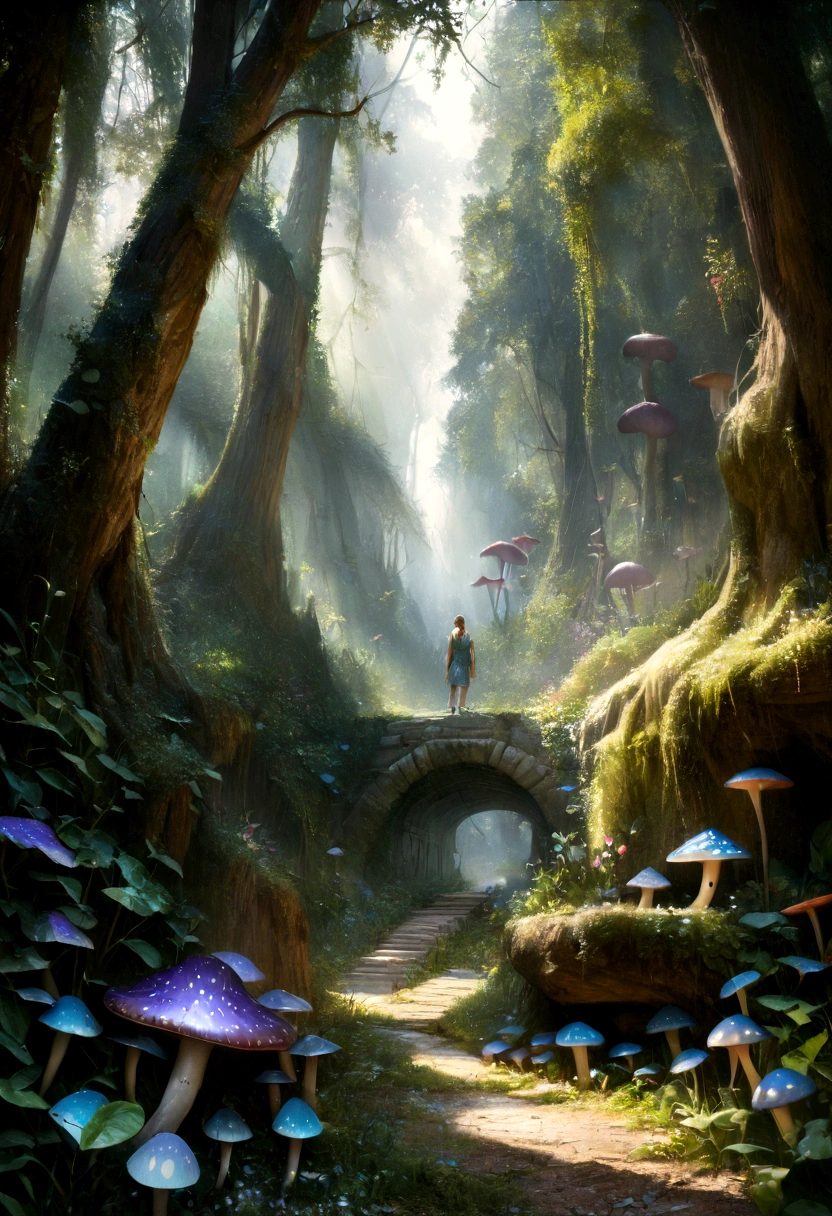 a field of magical mushrooms, glowing with stardust, surrounded by whimsical fairies, detailed fantasy landscape, (best quality,4k,8k,highres,masterpiece:1.2),ultra-detailed,(realistic,photorealistic,photo-realistic:1.37),vibrant colors,dramatic lighting,enchanted forest,mystical atmosphere,ethereal,magical realism