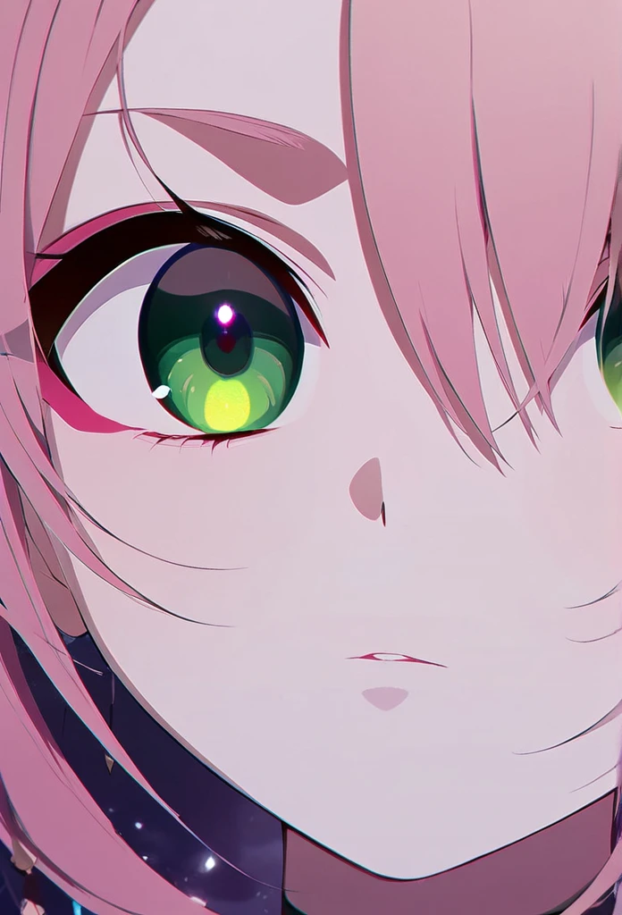 
 detailed eyes, beautiful  extremely detailed eyes and face, a  Little kitsune, pink hair, green eyes,