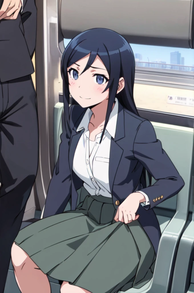 alone, One Girl, Show Viewer, 2D, anime, anime coloring, Upper Body,  sit in a train seat, (Bend your knees, Panty shot), Camel Toe, ayase aragaki, , Seraph, smile，Spread your legs， (((Skirt flip, I can see your pants)))，，(((Skirt flip, I can see your pants)))， Pussy juice, Pussy juice， 