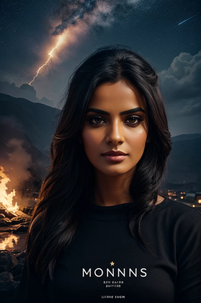 The name "MS DHONJ"with fire, smoke
and lightning stars IN DIFFERENT SHADES OF black
and a5 lion's head, typography, 3d rendering
photography, architecture, photo, fashion, vibrant,
cinematic, 3d render, poster.
