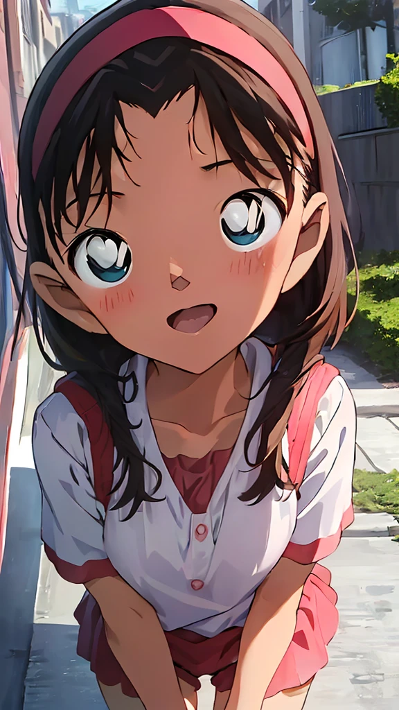 Browsing Caution、（Large Breasts：1.5）(((Pink Panties）））,
Yoshida Ayumi,One girl，10 years old、Brown Hair，short hair，，blue eyes、Red headband、Show Viewer，Japanese-made backpacks for elementary school students，Short sleeve，Blush and laugh、blush，in doors, clavicle，door、blue sky，White cloud,outdoor、street、Burning a masterpiece,8k unity wallpaper、Anime key visual、Highest quality，High resolution，Unity 8k wallpaper shape:0.8),Anime Coloring,highly Detailed face、Fine grain、Growing Eyes、Shiny skin、Fine skin、White skin、dense skin、Detailed Hair、Very elaborate legs、Perfect lighting，Detailed CG,Detailed skin、Detailed face、Fine grain、Glowing Eyes、dense skin、Shiny skin、(Perfect hands，Perfect Anatomy）,High resolution（Detailed Friction）,Thin limbs，Delicate curves、Graceful Hands、shape:0.8、Open your mouth wide、Extend tongue from mouth、Put your hands over your mouth、Close-up of face、The camera is very close to your face