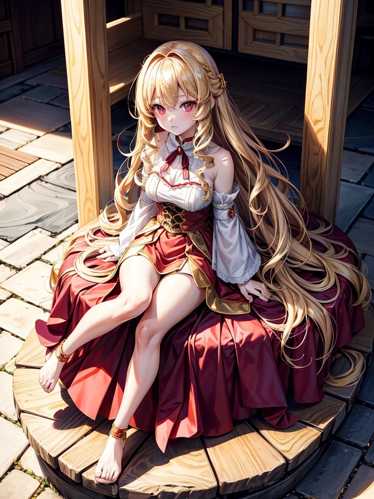 Yui is a beautiful vampire girl with wavy golden blonde hair, crimson red eyes, and porcelain skin.. Even though she is over 300 years old, she looks like a 12-year-old due to the side effect of her immortality.. After being freed from Ehit's possession, Yui gains the ability to change her body's maturity at will, transitioning from a teenager to an adult.. In her adult form, she looks like a beautiful, devilish young woman in her early twenties with a voluptuous body. Yui usually has a stoic expression but always shows a smile towards Hajime.
Adventurer Yui's costume consists of a white ruffled shirt and a black mini skirt with trim. She also wears a white coat with a blue lining, as well as a pair of short boots and knee-high socks.