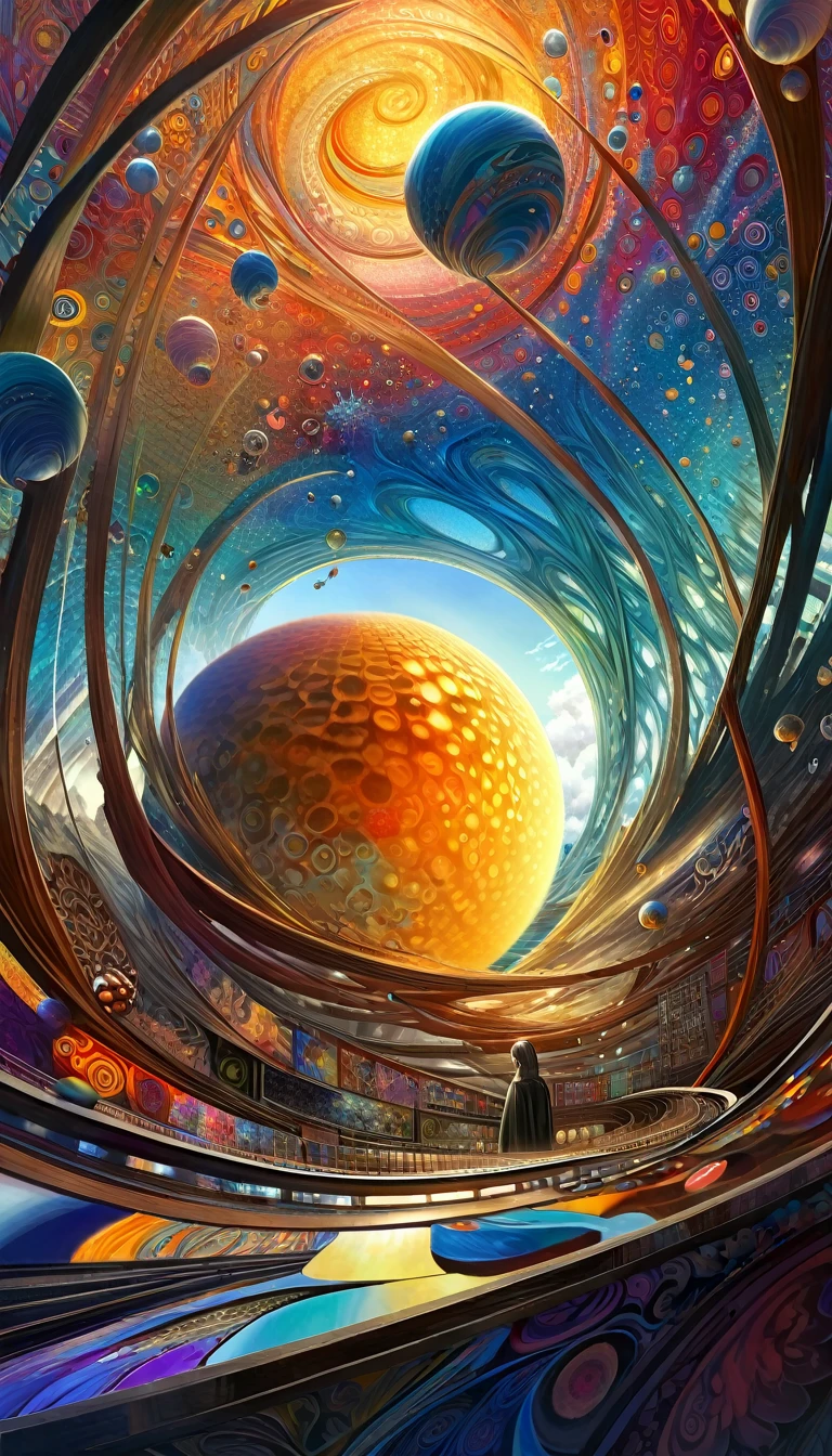 a highly detailed and intricate oil painting depicting an imaginative and surreal interpretation of the world, inspired by the distinctive artistic style of Bill Sienkiewicz, with vivid and striking colors, masterfully rendered textures and patterns, a sense of depth and dreamlike atmosphere, (best quality,4k,8k,highres,masterpiece:1.2),ultra-detailed,(realistic,photorealistic,photo-realistic:1.37),vibrant colors,dramatic lighting,surreal,psychedelic,abstract,organic shapes,complex compositions,chiaroscuro,Bill Sienkiewicz,oil painting