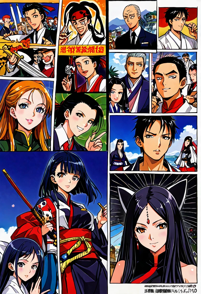 arte em tinta fina, comic style, portrait of japan, Samurai dog terrier and cat ninja, Glamour de Osaka, bela arte de linha, comic style, manga style, manga art style, pencil and ink caricature drawing, coloring, , other positions, corpo inteiro. Japan Background, Samurai dog terrier and cat ninja, desenho colorido