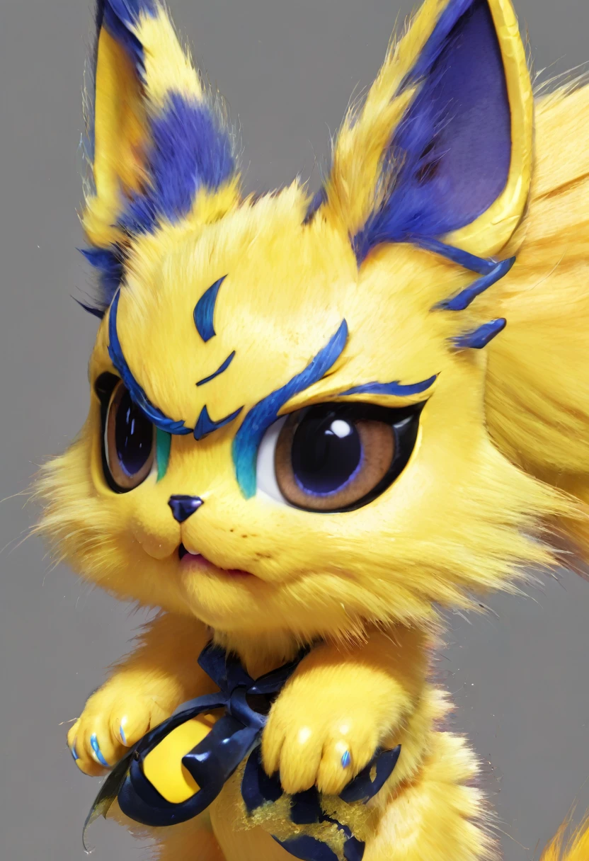 Zeraora (pokemon),solo,male only,blue eyes, detailed eyes,focus eyes,cat ears,detailed ears, yellow fur,fluffy fur, detailed fur, detailed body,focus body,focus face,what a cute boy,young, furry,furry art,full body,beach background, detailed background 