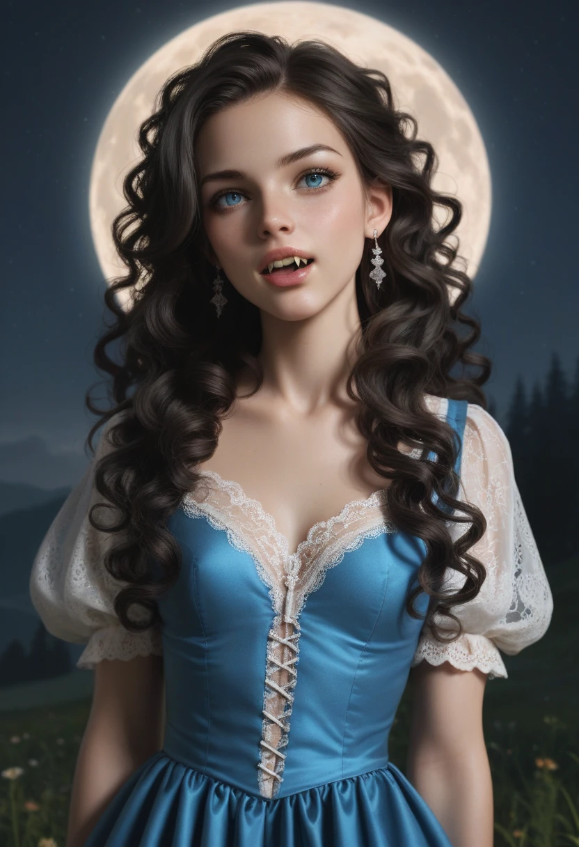 score_9, score_8_up, score_7_up, score_6_up, rating: safe, 1girl, solo, (black_hair:1.5), wavy_hair, jewelry, dress, blue_eyes, earrings, (long_hair:1.5), looking_at_viewer, curly_hair, upper_body, lips, lace, blue_dress, (night:1.3), cxqz8r, medieval_dress, medieval_landscape, fullmoon, rpg, (rape_face:1.3), narrow_waist, (skinny:1.3), (pale_skin:1.2), open_mouth, parted_lips, (oral_invitation:1.2), (fangs:1.4), (torogao:1.2)
