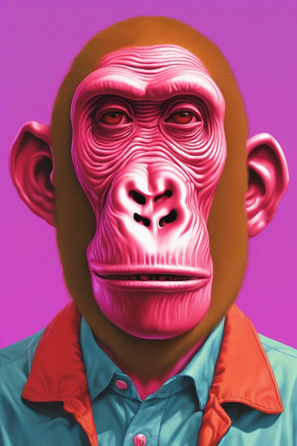 APE NFT HIGH QUALITY , bored ape , Alex Gross Style -Yue Minjun singe habillé comme Tyler le créateur craint et déteste le style de magazine étourdi zombi fume un joint