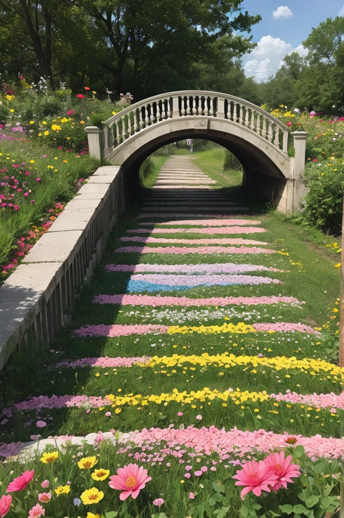 A bridge made of gummies and flowers