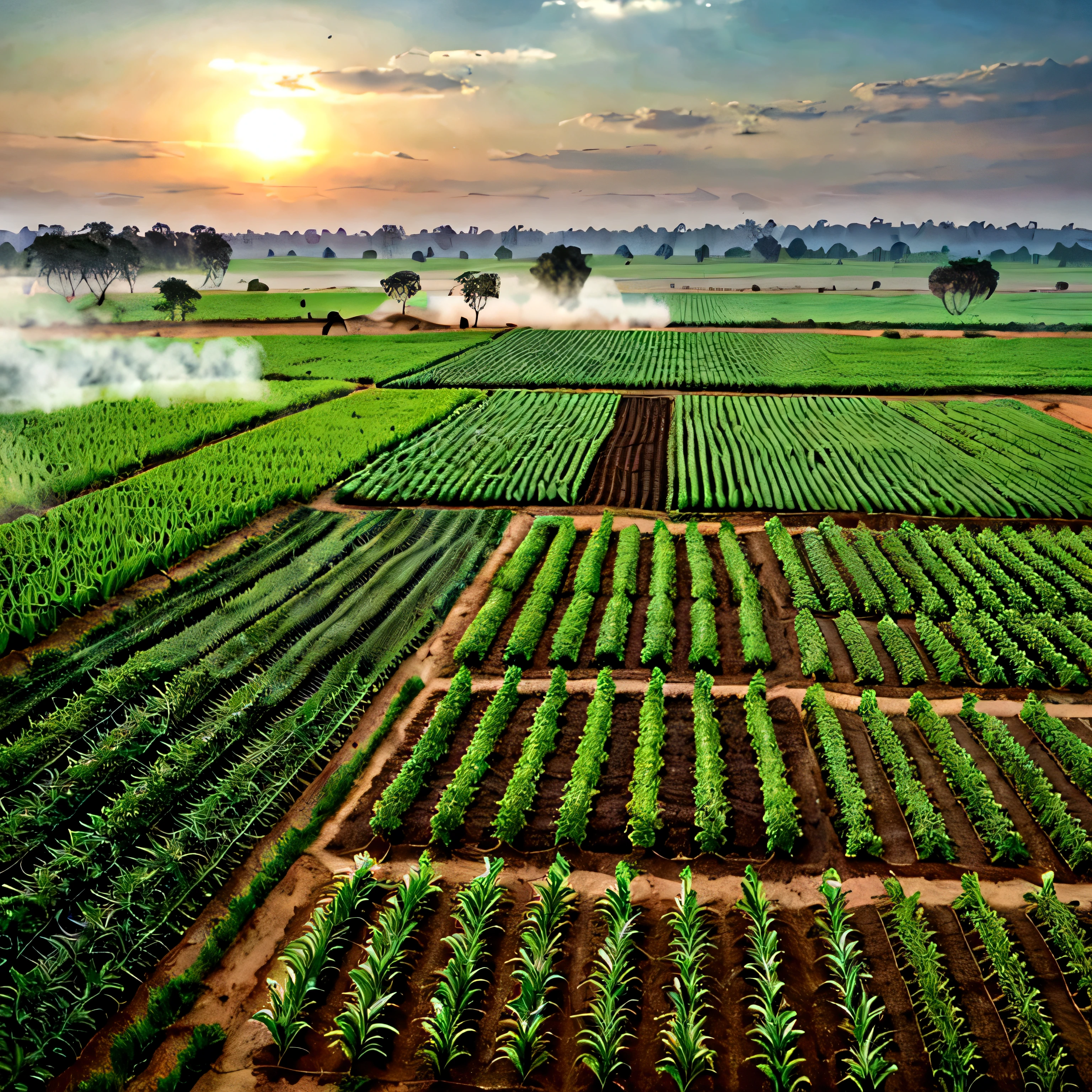 Growing and producing green fresh crops in the fields of indigenous cows of India in the indigenous way realistic image 