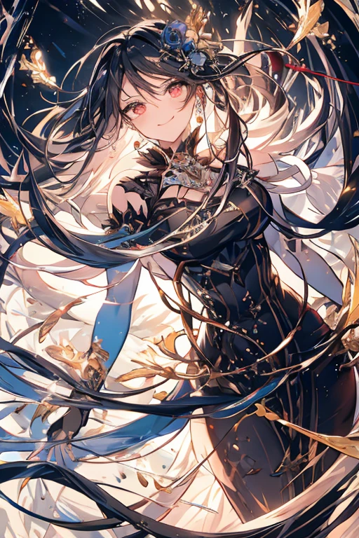 (dynamic angle:1.3, front view:1.1, breast focus:1.3, from below:1.2), (dynamic posing:1.5, sexy posing:1.2, leaning forward), (seductive smiling:1.3),(*K) HD, highest quality, Anime style beutiful woman, 1girl,fullbody, happy, (with sparkling eyes and a contagious smile:1.2), red face, closed mouth, beautiful detailed eyes, super detailed skin, backlighting, bare shoulders, black background, black dress, black gloves, silver hair, breasts, dress, earrings, fingerless gloves, floating hair, floral print, flower, gloves, gold earrings, gold hairband, hair flower, hair ornament, hairband, holding, holding two-hands weapon, jewelry, medium breasts, long hair, looking at viewer, off-shoulder dress, off shoulder,red eyes, short hair with long locks, sidelocks, solo, spikes, thighs, two-sided dress, two-sided fabric, weapon, fighting stance , face, close up, from above, highest quality, high resolution,Real World, Natural light,perfect Natural light,looking at viewer,