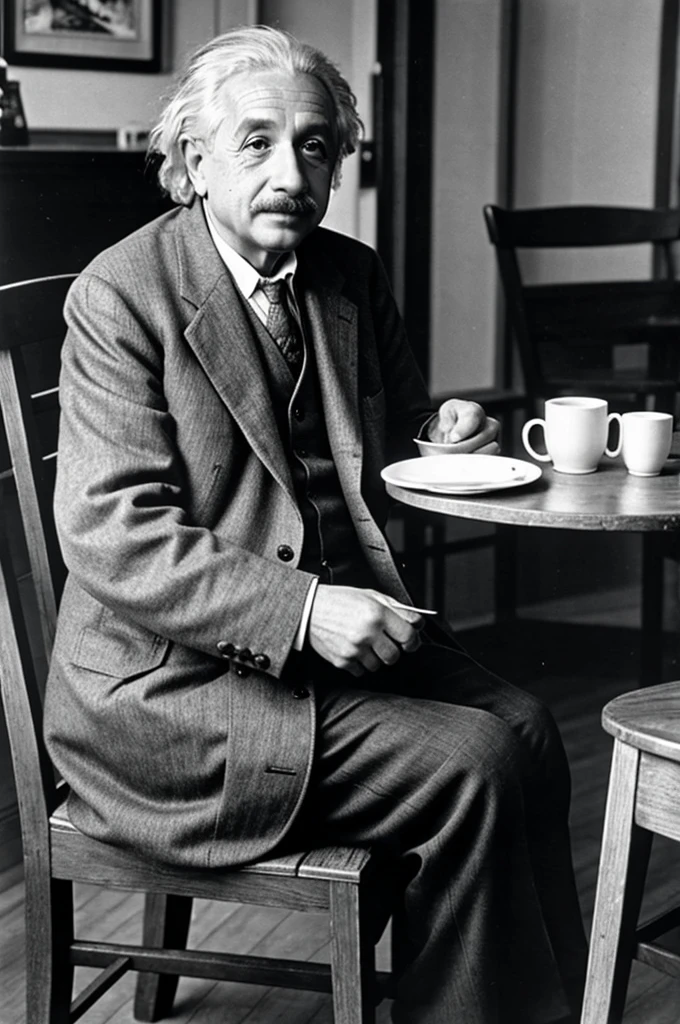 albert einstein having coffee 