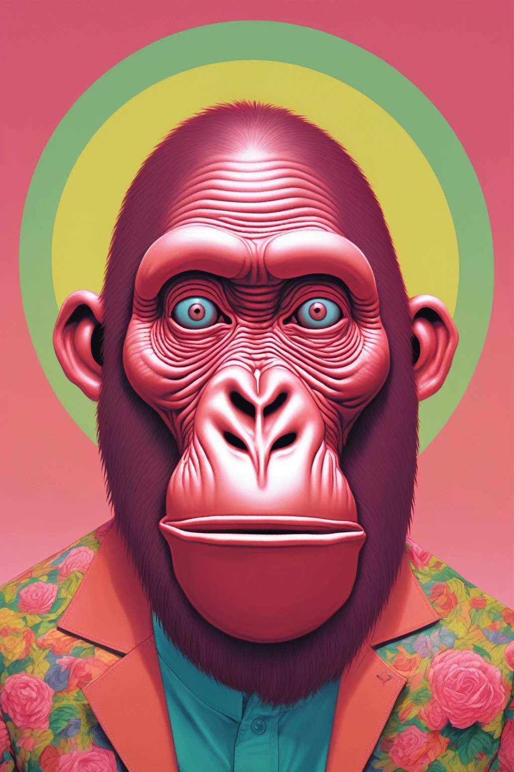 APE NFT HIGH QUALITY , bored ape , Alex Gross Style -Yue Minjun singe habillé comme Tyler le créateur craint et déteste le style de magazine étourdi zombi fume un joint