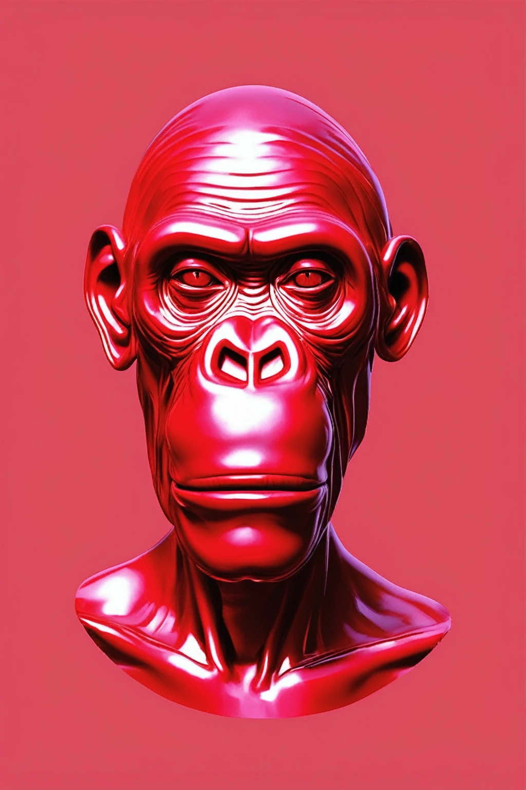 APE singe énervé NFT HIGH QUALITY , bored ape , Alex Gross Style -Yue Minjun singe habillé comme Tyler le créateur craint et déteste le style de magazine étourdi zombi fume un joint , rouge transparent en crystal, circuit imprimé, or 
