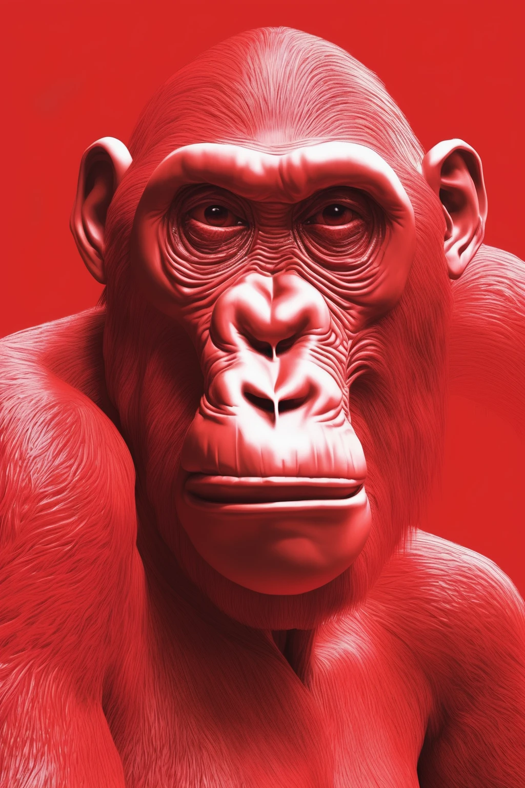 APE singe énervé NFT HIGH QUALITY , bored ape , Alex Gross Style -Yue Minjun singe habillé comme Tyler le créateur craint et déteste le style de magazine étourdi zombi fume un joint , rouge transparent en crystal, circuit imprimé, or