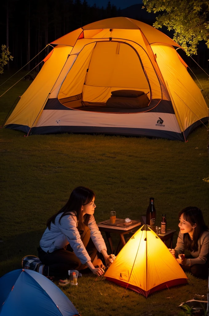 Solo Camping　Women　Night view　tent